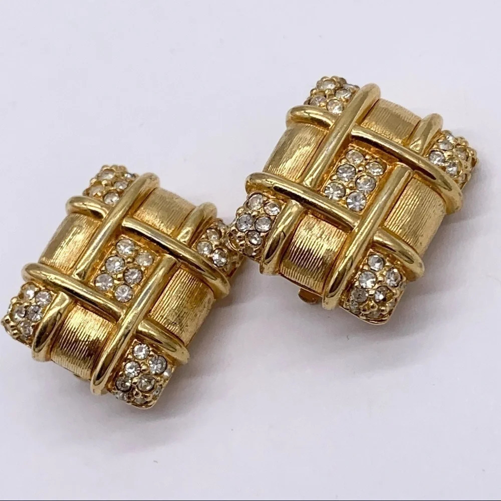 Swarovski Crystal Basket Weave Clip Earrings